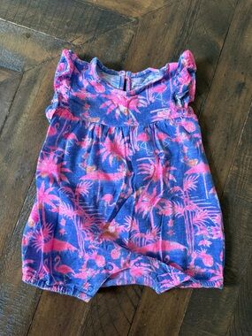 Vineyard Vines Blue and Pink Tropical Baby Romper